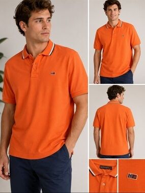 Napapijri Men’s Orange Cotton Polo Shirt Size XXL Logo Short Sleeve